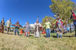 Photo of Sandia employees and Navajo Nation dance group Native American Heritage Month in November 2017.