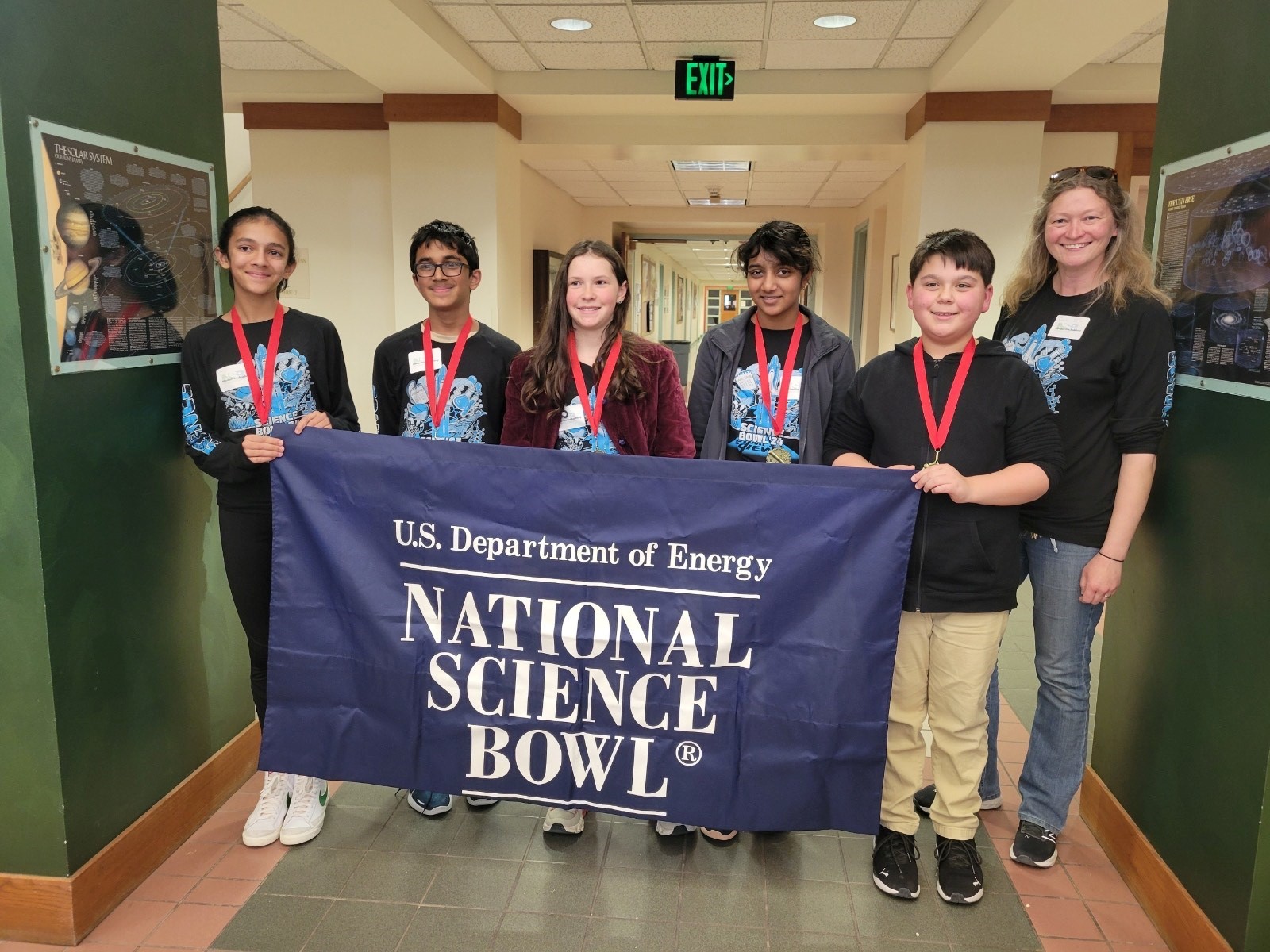 Middle school second place, Albuquerque Academy, from left, Nishta Koli, Krish Mahto, Anna Kalugin, Harika Reddy, Eddy Bielejec and Coach Joelle Shaw.