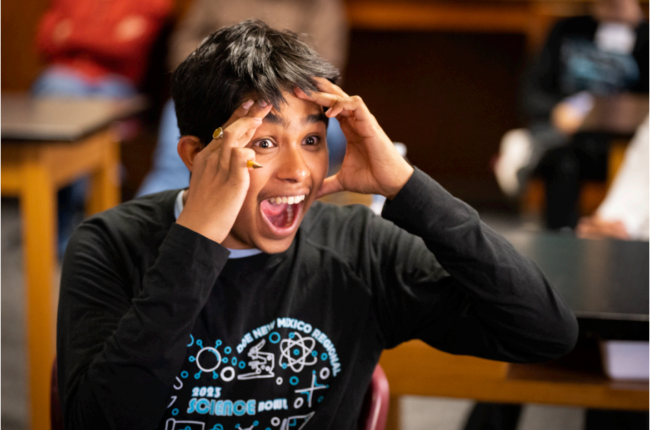 Aditya Koushik, with La Cueva Team 3, had enough points to win the round in the New Mexico Science Bowl. His team went on to win 3rd place in the competition.