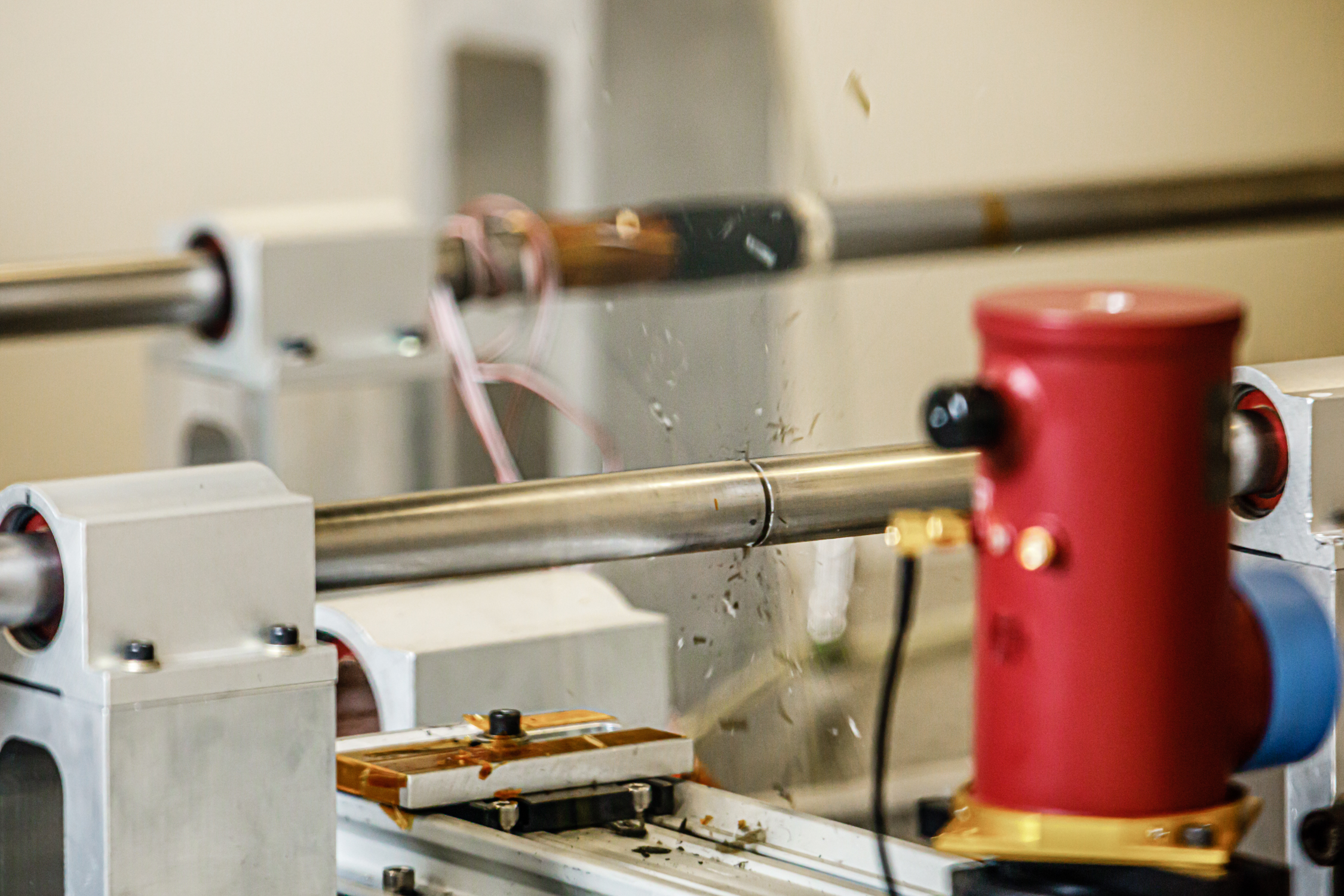Upon impact, custom-made sensors measure the force being applied and displacement of the material being tested at Sandia National Laboratories' Experimental Impact Mechanics Lab.