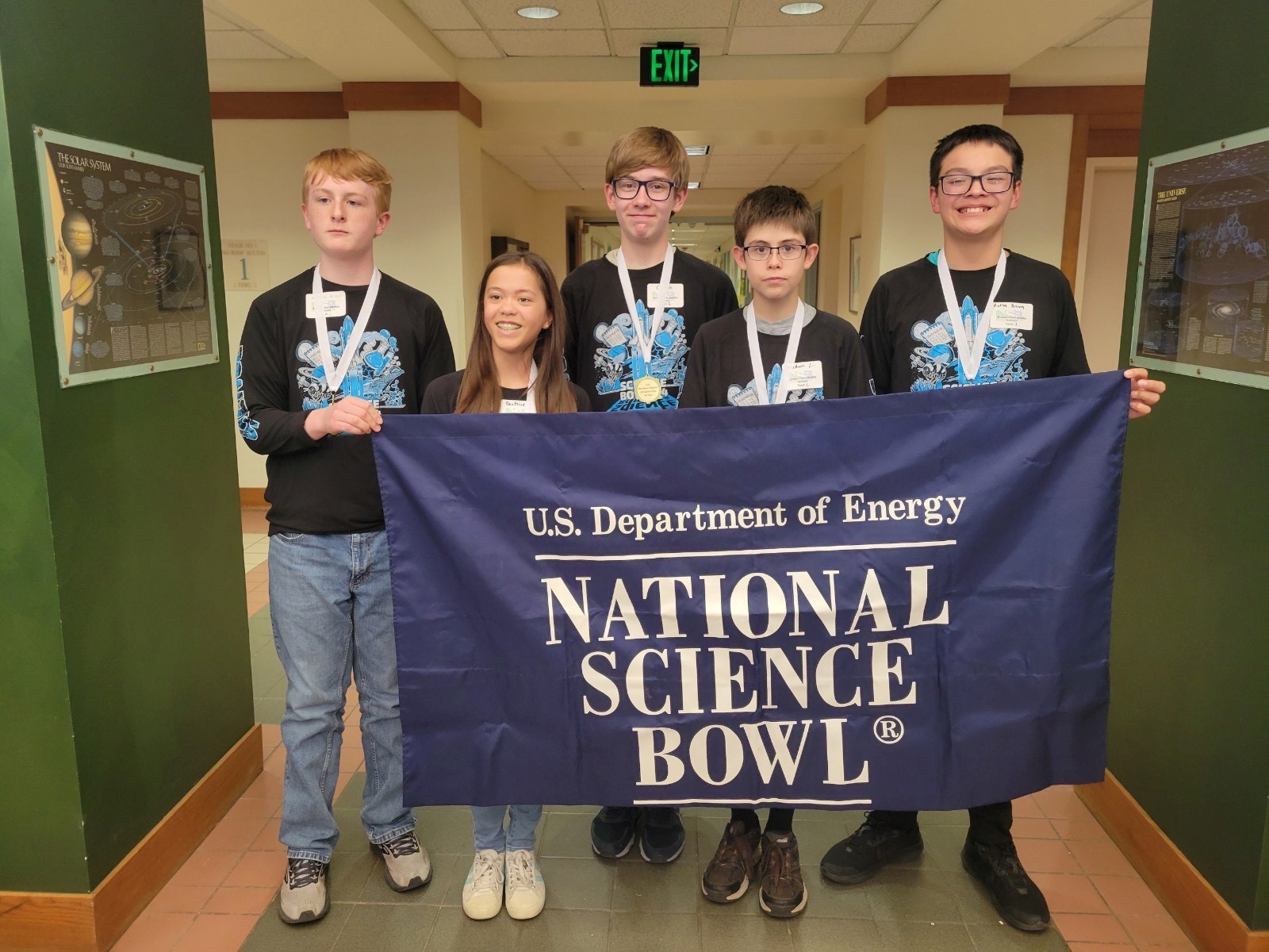 Middle school third place, Eisenhower Middle School, from left, Mattias Niday, Beatrice Behrman, Caleb Hubbard, Jonathan Little and Aaron Brown.