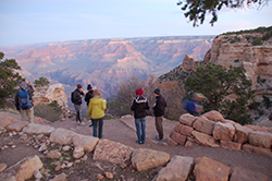 University of New Mexico undergraduate students survey hikers starting at the Grand Canyon's South Kaibab Trail to determine the total number of rim-to-rim hikers during the R2R WATCH study.