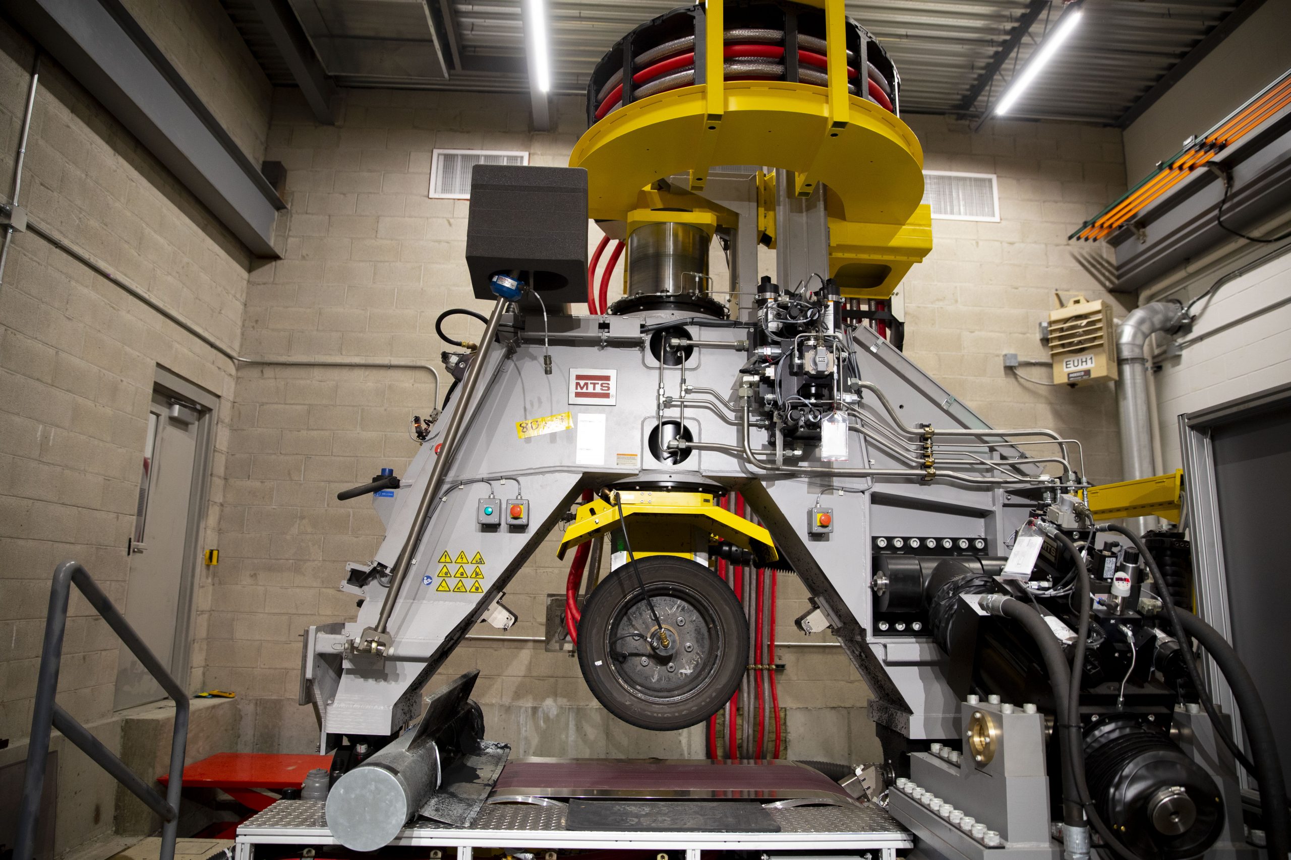 The MTS CT Plus Flat Trac measures forces on a moving tire. Sandia National Laboratories has worked with Goodyear to develop a Virtual Flat Trac.