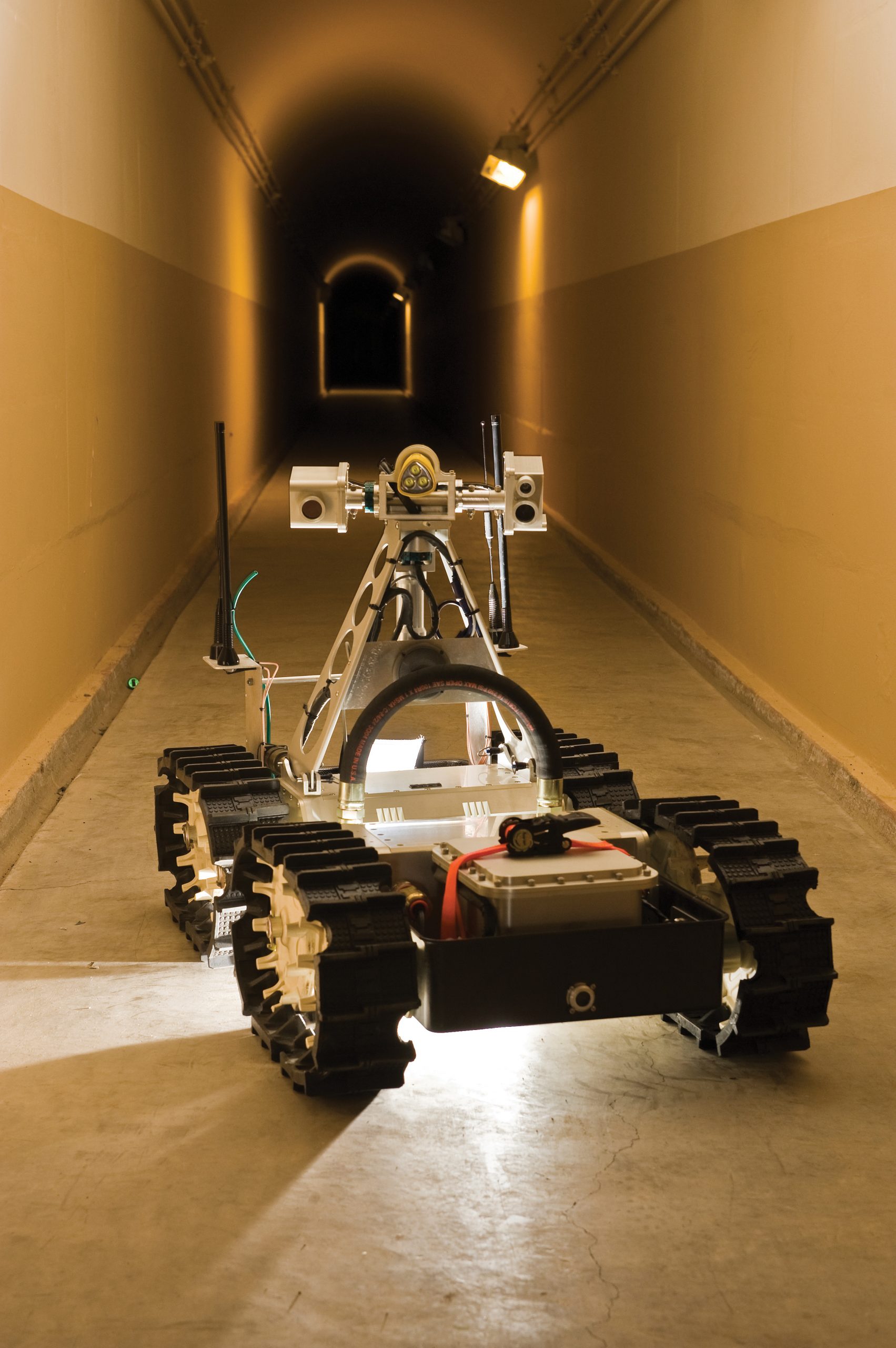 Sandia National Laboratories' Gemini-Scout Mine Rescue Robot is equipped to handle any number of obstacles, including rubble piles and flooded rooms, to help rescuers reach trapped miners safely and efficiently.