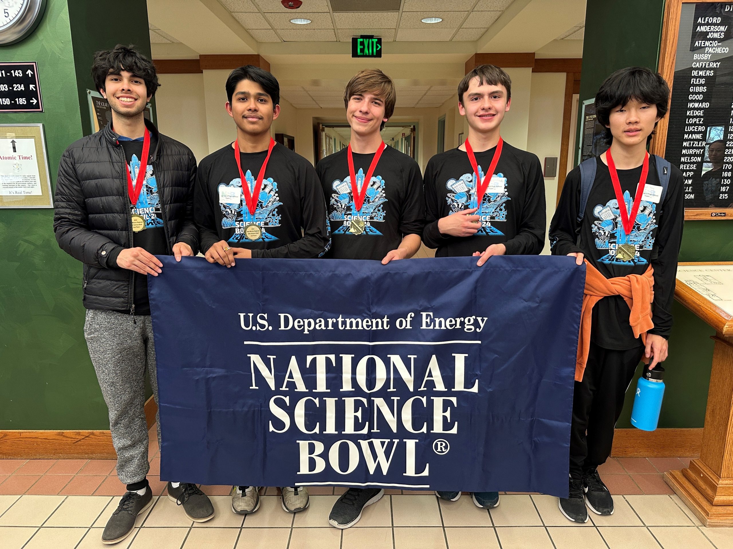 Second place, La Cueva High School, from left, Ishaan Bhatt, Aditya Koushik, Lucas Riley, Joaquin Headley and Joseph Wang.