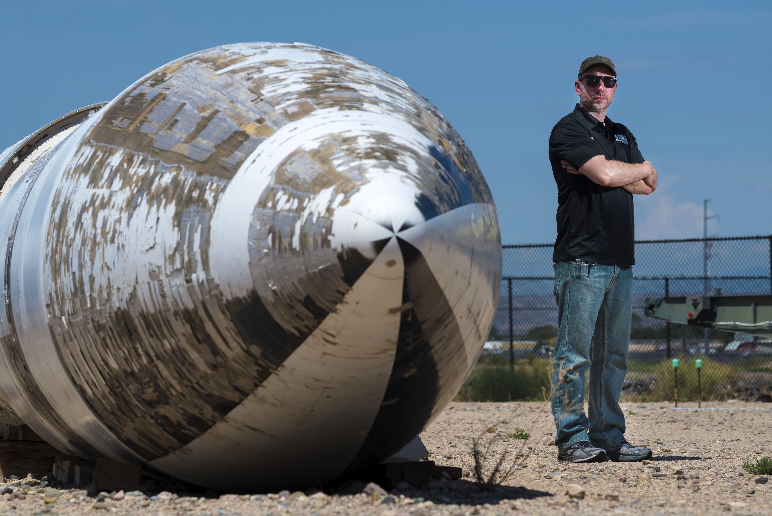 Ryan Kristensen, a manager in Sandia National Laboratories’ mission assurance center, stands next to a Polaris missile at the National Museum of Nuclear Science and History. As a highly skilled engineer and recent addition to the Accident Response Group, Kristensen brings a fresh perspective to group, his colleagues say.