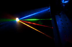 Four laser beams — yellow, blue, green and red — converge to produce a pleasantly warm white light. Results suggest that diode-based lighting could be an attractive alternative to increasingly popular LED lighting, themselves an alternative to compact-florescent lights and incandescent bulbs.