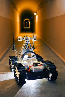 Sandia's Gemini-Scout Mine Rescue Robot is equipped to handle any number of obstacles, including rubble piles and flooded rooms, to help rescuers reach trapped miners safely and efficiently.