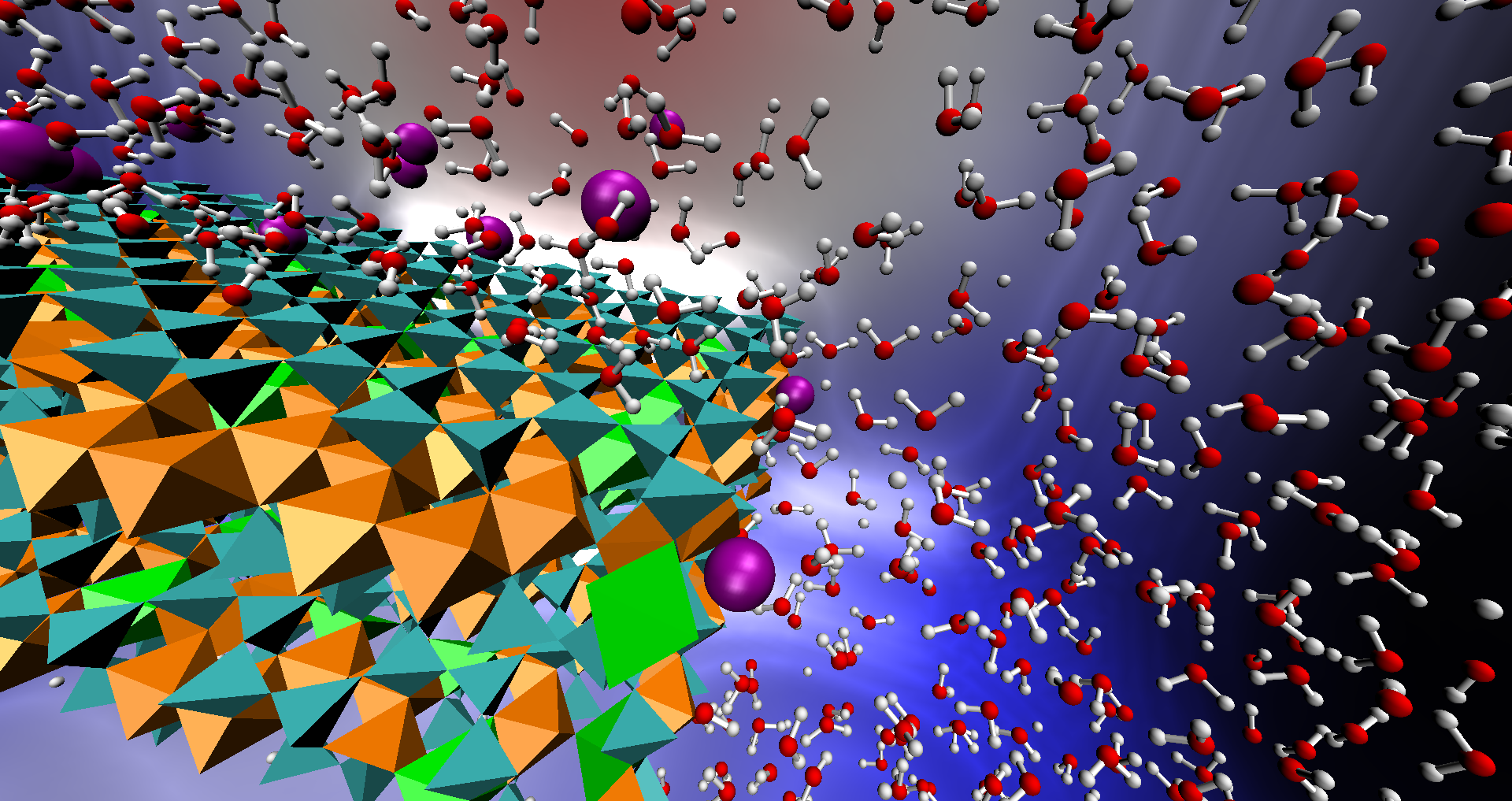 This graphic depicts the reactive system described in the paper, displaying the structure of the clay mineral nontronite with both oxidized iron