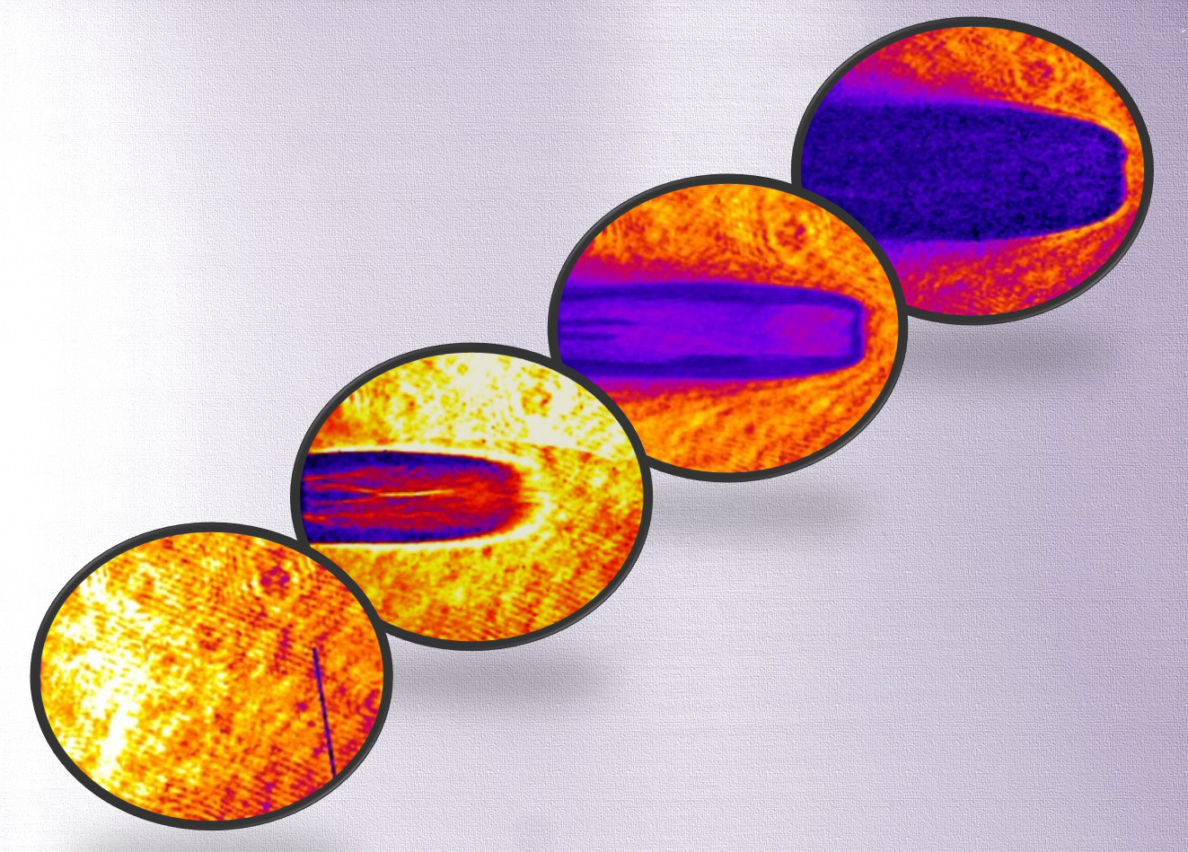 Four images taken at two-nanosecond intervals by two ultra-fast X-ray imaging
