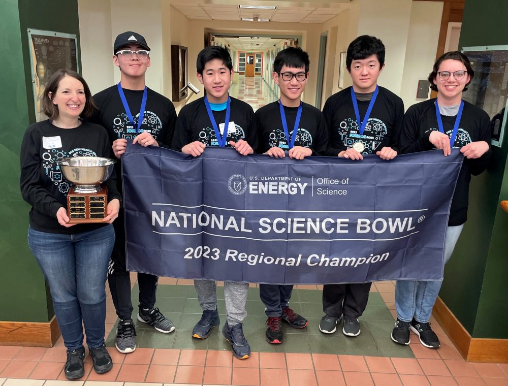 Los Alamos High School Team 1: Coach Ali Renner, left, Isaac Gao, Linnhtet Htoon, Minhtet Htoon, Charles Cai, Mary Couture.