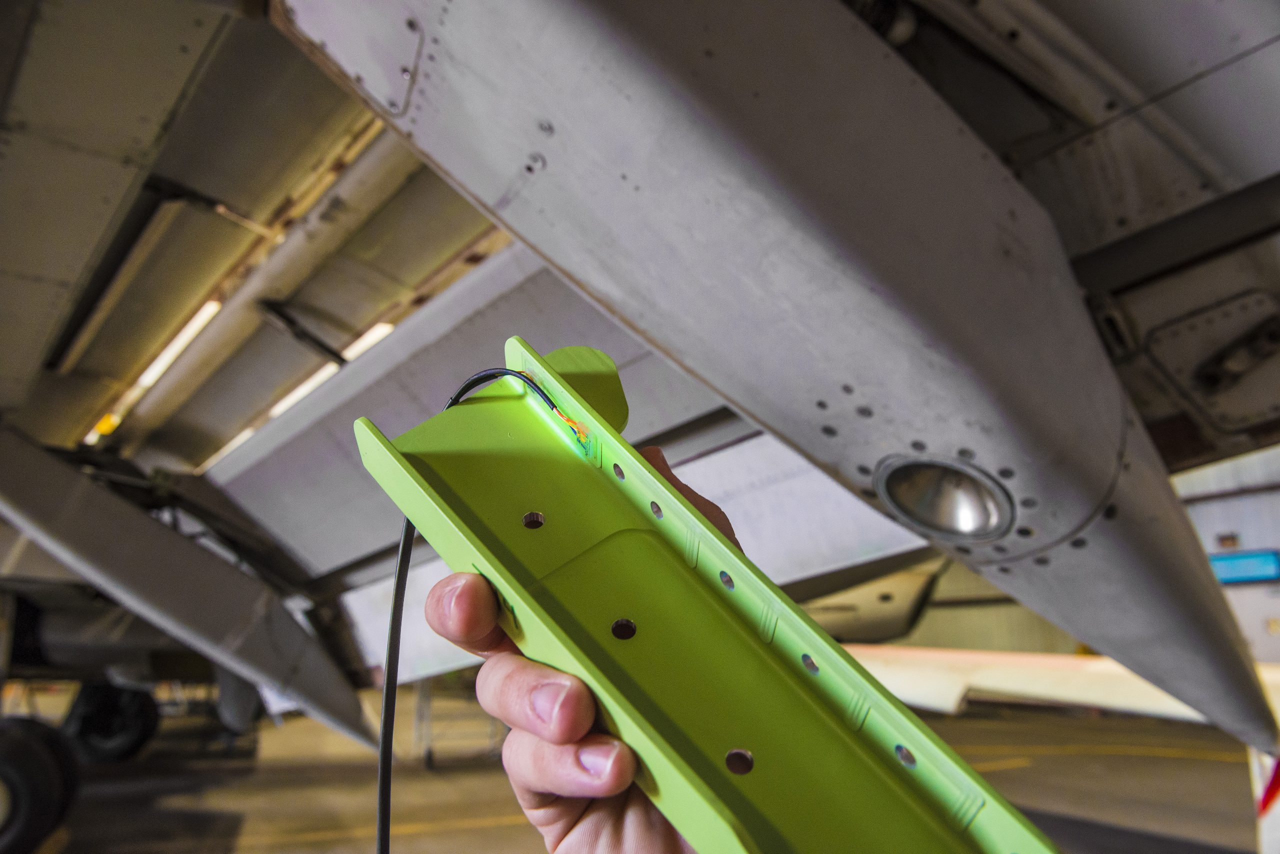 The Structural Health Monitoring sensors are custom built to fit an aircraft's parts. They can be mounted in hard-to-reach areas of an aircraft so that mechanics can plug in to acquire data without the time, cost and risk of removing parts from the aircraft.