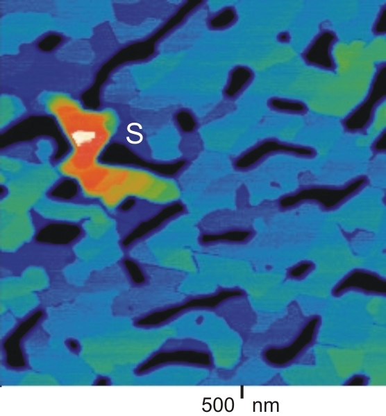 Konrad Thürmer's images reveal that ice grows faster around screw dislocations leading growth spirals (labeled 