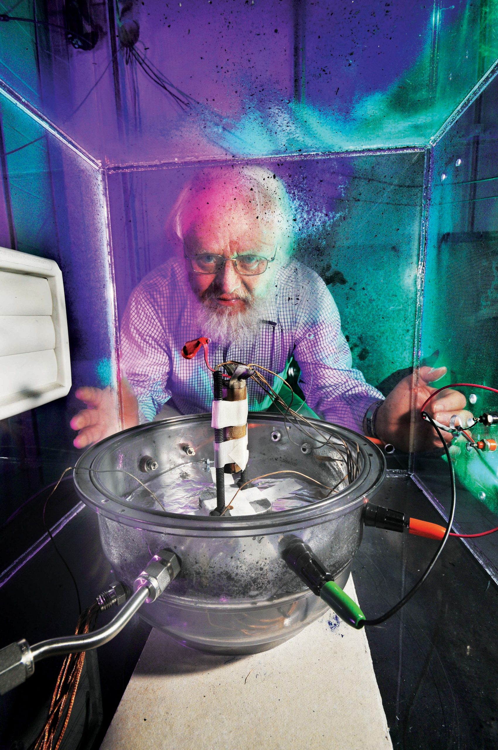 Sandia researcher Peter Roth prepares to blow up a battery to see how robust it is. The work is part of the DOE-funded FredomCAR program. (Photo by Randy Montoya)<br />
Download 300dpi 2.2MB JPEG image (Media are welcome to download/publish this image with related news stories.)