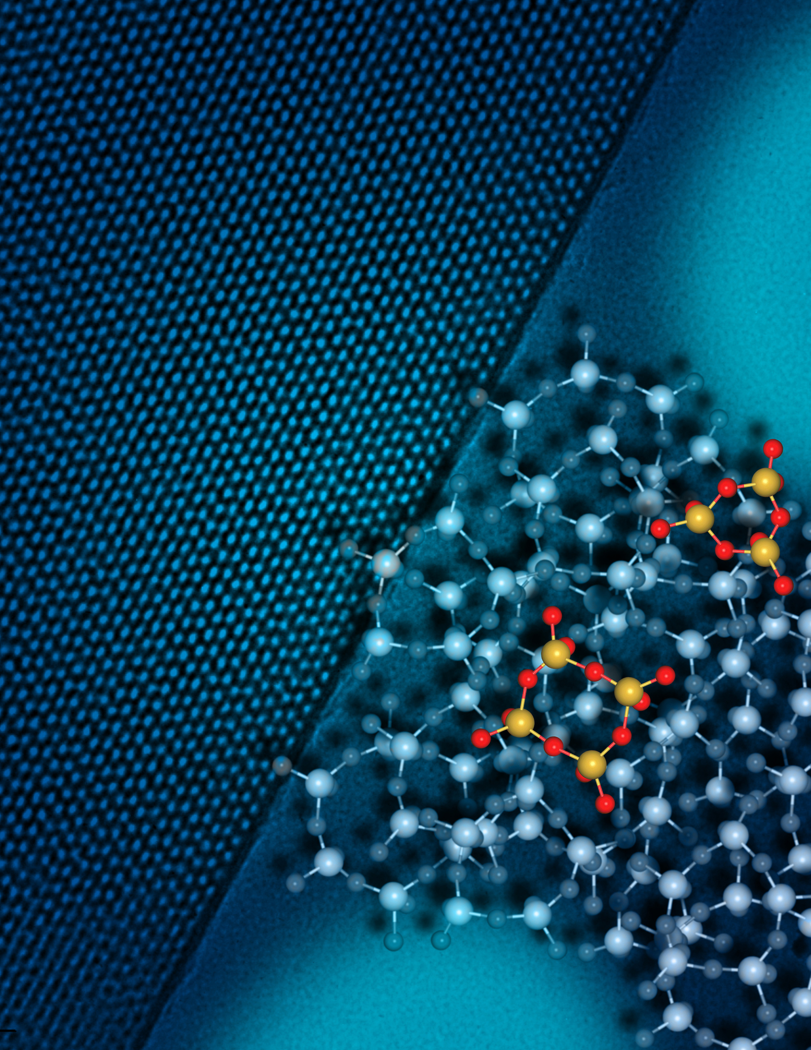 On the left is a TEM micrograph of a porous, cube-like nanostructure. On the right is a blow-up of the silica framework (the dark <2-nm thick regions on the left side figure) based on modeling. The highlighted structures represent the small rings referred to in the news release.