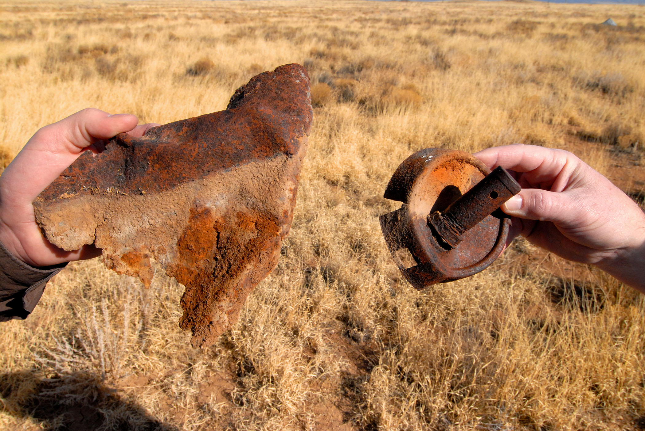 Recovered bomb parts from the old Kirtland bombing range on Albuquerque’s West Side.