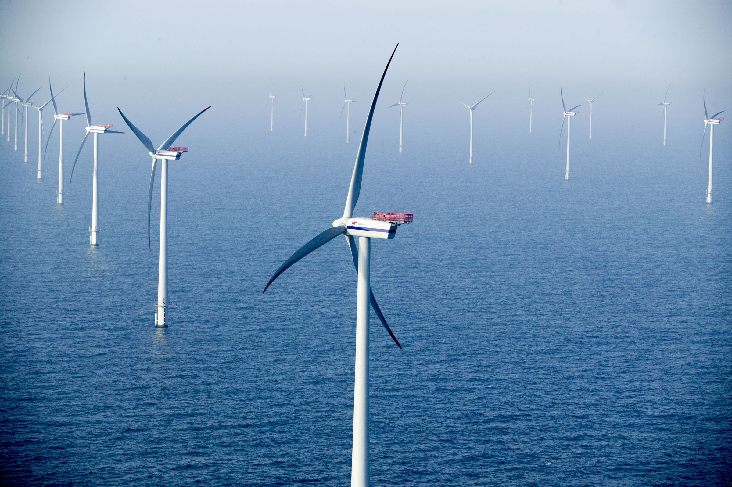 EUROPE is turning more and more to placing wind turbines in the ocean where winds are steady. This is a wind farm on the southwest coast of Denmark.