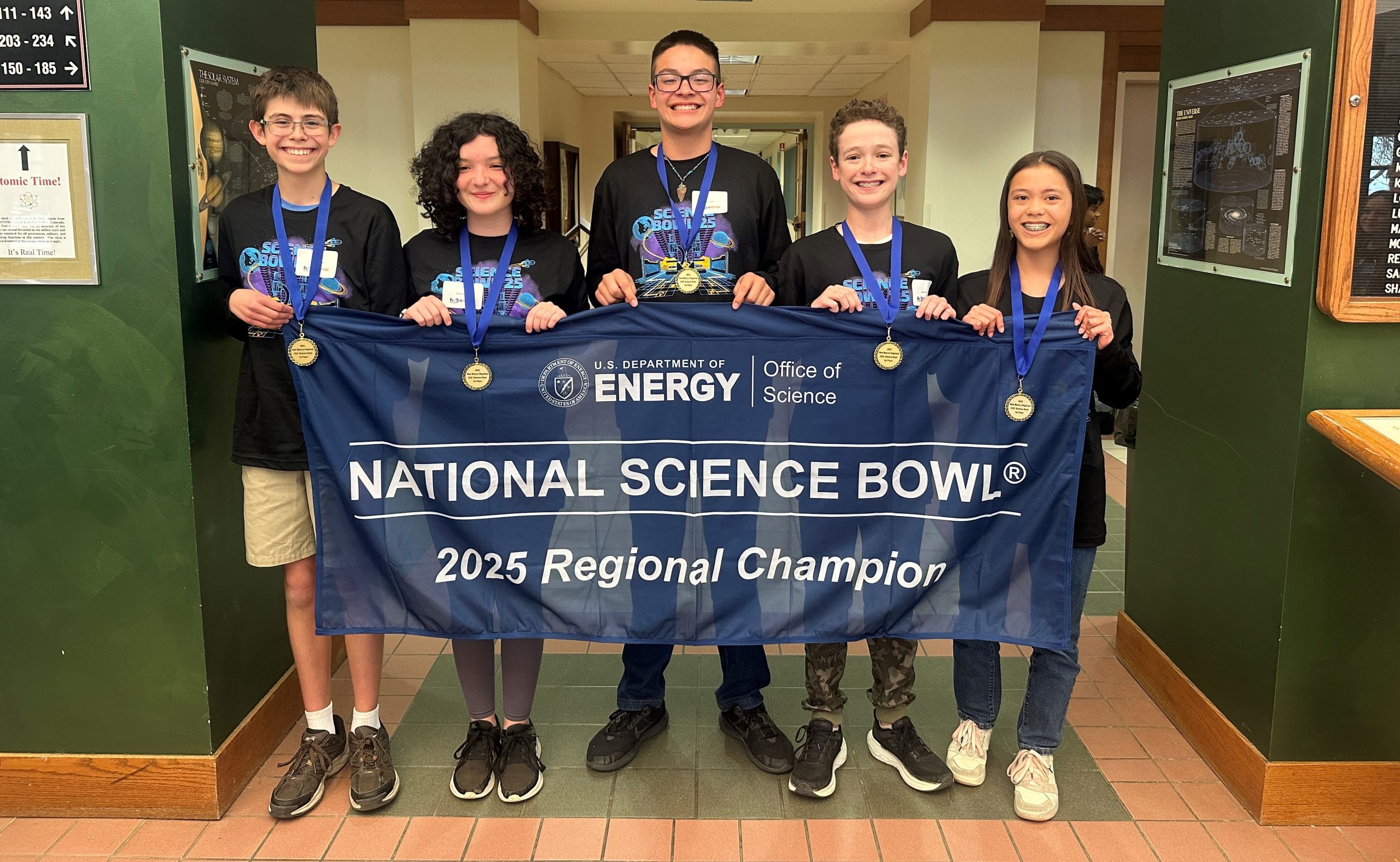 Eisenhower Middle School’s winning Regional Science Bowl team from left to right, Jonathan Little, Maddie Michael, Aaron Brown, Thomas Quirk, Beatrice Berhman.
