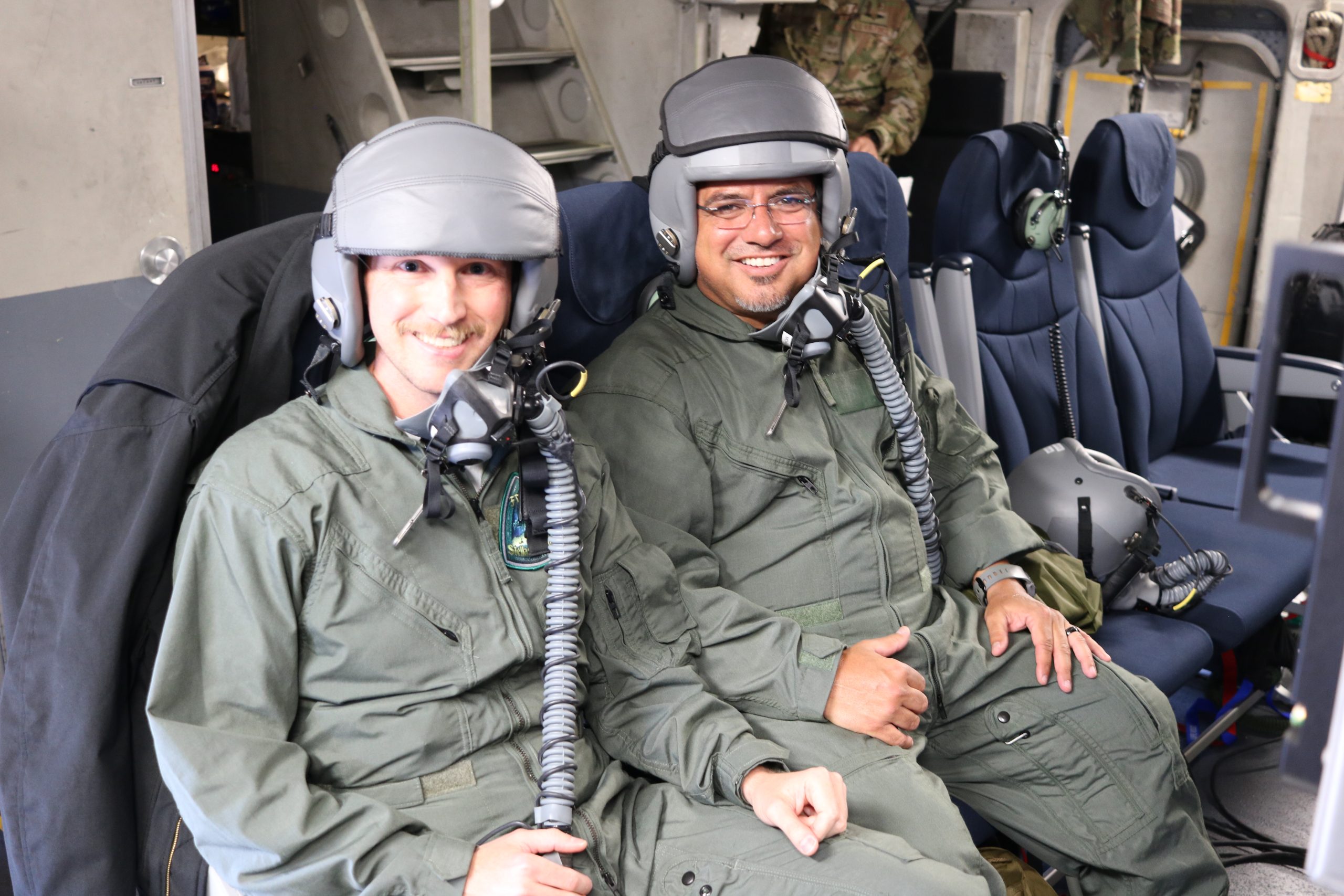 Sandia National Laboratories’ Aaron Bentley and Tones Silva served on the FTX-40 launch team aboard the C-17 that launched the Hypersonic Target Vehicle. 