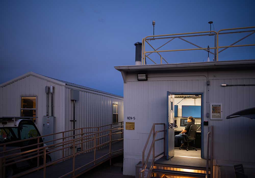 Adam Moya performs a series of safety checks before and during testing.