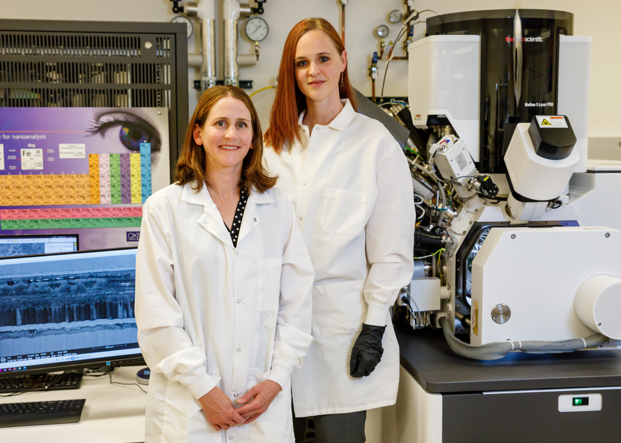 Sandia National Laboratories scientists Katie Harrison, left, and Katie Jungjohann have pioneered a new way to look inside batteries to learn how and why they fail.