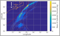 Map of seafloor off of North Carolina showin high liklihood of methane hydrate in a certain region.